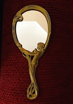 Vintage 1940s Art Nouveau Brass Handheld Mirror