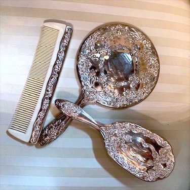 Silver Ornate Vanity Mirror Set