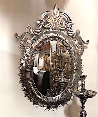 Large Ornate Mexican Silver Tin Wall Mirror