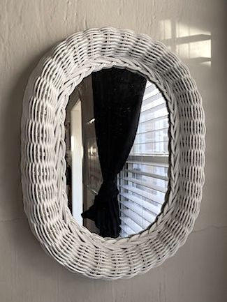 Vintage 1980s White Wicker Wall Mirror