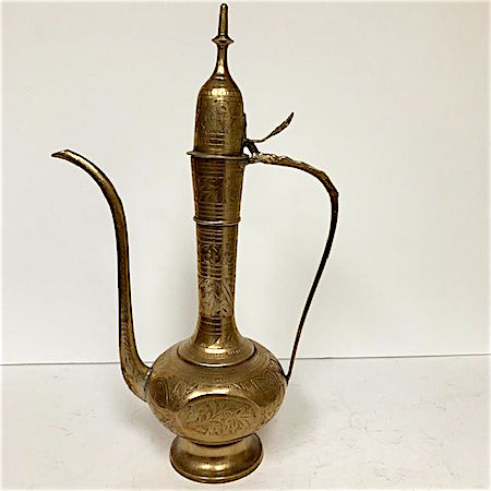 Cool Middle Eastern Engraved Brass Tall Genie Teapot