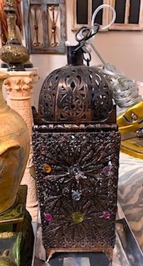 Hollow Metal Jeweled Bohemian Moroccan Lamp