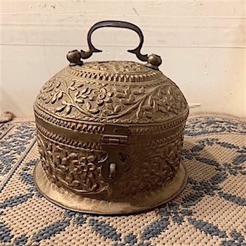 Decorative Round Anglo-Indian Brass Box Tea Caddy