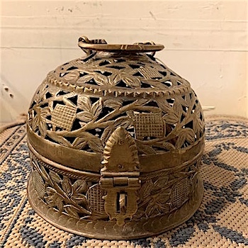 Decorative Round Anglo-Indian Brass Pierced Box