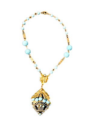 Vintage Necklace Small Gold and Turquoise Beads