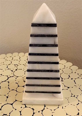 Vintage black and white striped marble obelisk