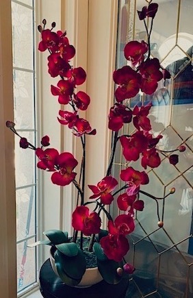 Red Orchids White Resin Planter