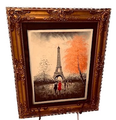 Paris Lovers Stroll Copperish Framed Picture