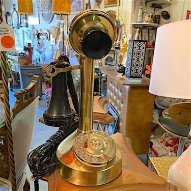 Vintage Gold and Black Candlestick Rotary Dial Phone