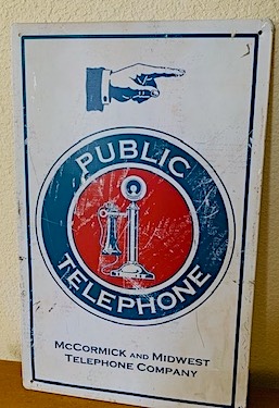 Vintage 1990s Public Telephone Metal Sign