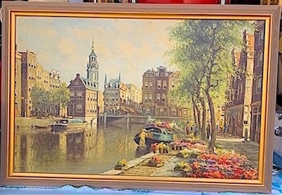 Vintage Amsterdam Cityscape - Framed by Dutch Painter H.Ten Hobe