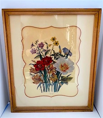 Vintage 1940s Framed Lithograph Art Prints Laudon Florals 1783-1843 by English Artist Jane Webb Loudon