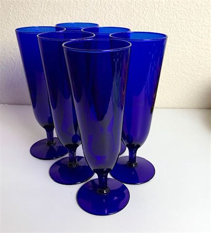 Cobalt Blue Glass Tall Pilsner Glasses [Unmarked]