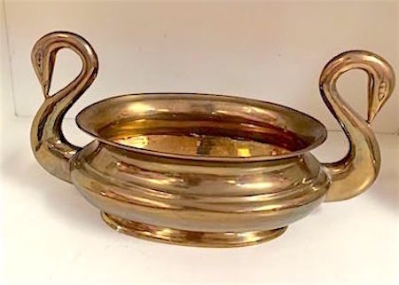 1980s Double Handled Brass Swans Planter 