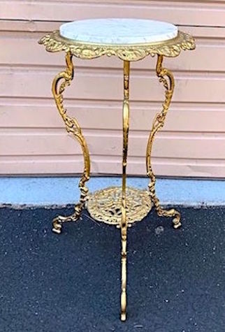  Victorian Style Gold Tone Ornate 3 Legs Plant Stand