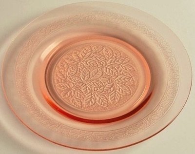 Macbeth Evans Pink Leaf Band Pattern 6 Dessert Plates 1928