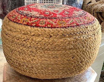 Round Jute Puff with Colorful Top