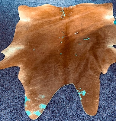 Turquoise Freckles on Brown Brazilian Cowhide  Rug