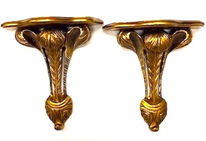 Vintage Large Italian Wood Gold Gilt Wall Sconce Shelf Display 