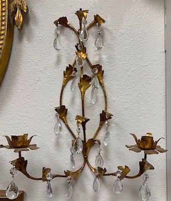 Pair of Italian Gold Toleware 2 Candle Wall Sconces