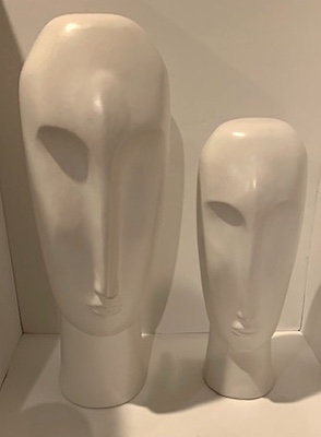 White Matte Ceramic Post Modern Head Sculptures Set of 2