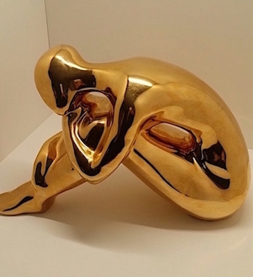 1970s  Abstract Gold Thinking Man Sculpture by Jaru