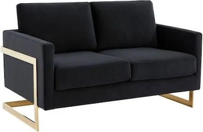 Modern Mid-Century Upholstered Midnight Black Velvet Loveseat