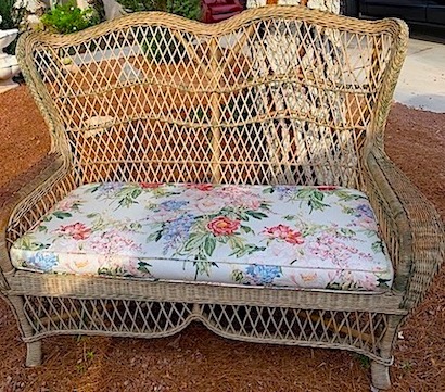 Antique Weathered Distress Wicker Settee Summer Porch 