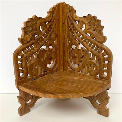 Vintage Wood Carved Corner Shelf Made in India