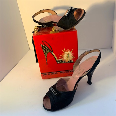 1950s Red Cross Vintage Slingback Black  Shoes Size 6 1/2