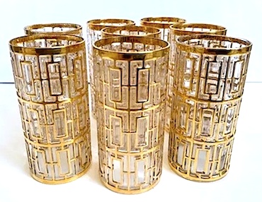 Mid Century Gold Grass Glasses  Set of 10