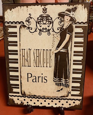 Vintage 1990s Decorative Metal Art Sign Hat Shoppe Paris 