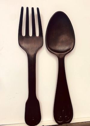 Decorative Wooden Fork and Spoon Set with Floral Design