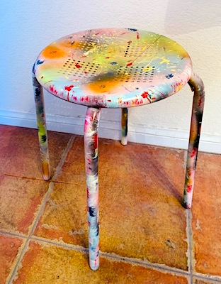 Industrial Metal Paint Splattered Short Stool