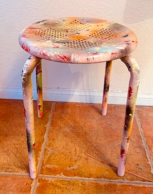 Industrial Metal Paint Splattered Short Stool