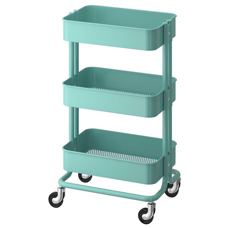Turquoise Metal 3-shelves Cart with Wheels 