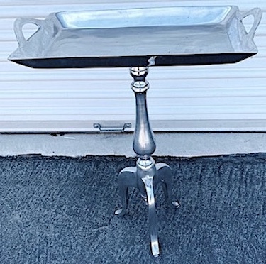 Silver Aluminum Accent Table Tray w/Tripod Pedestal Base