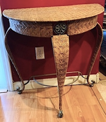 Rattan and Metal Half-round Entryway Accent Table