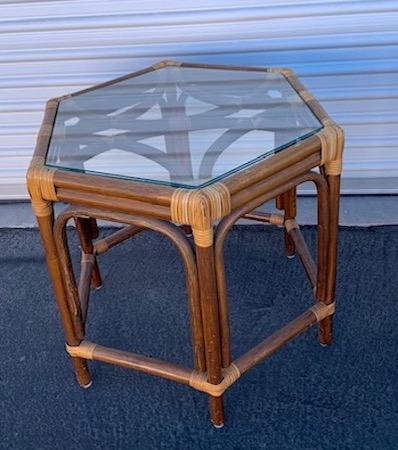 1970s Rattan Hexagonal Side Table