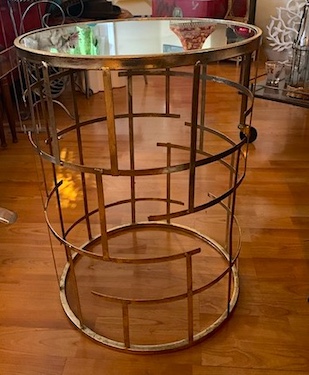 Mid Century Style Geometrical Circular Mirror Top Side Table