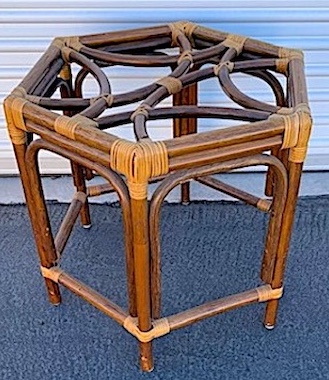 1970s Rattan Hexagonal Side Table