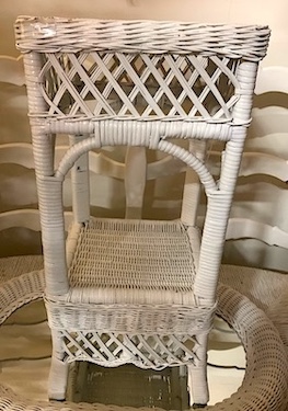 Vintage White Wicker Accent Table Plant