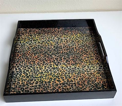 Black Acrylic Square Tray with Cheetah Print