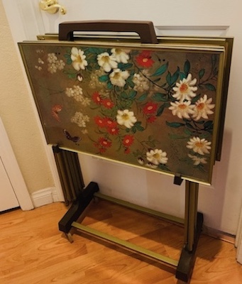 Vintage Metal Hand Painted Florals TV Trays