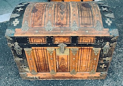 Vintage Wood Camel Back Trunk