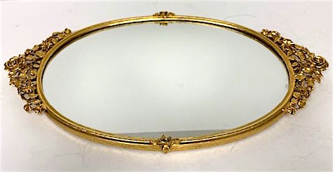 Gold Vintage Vanity Ormolu Mirror Tray