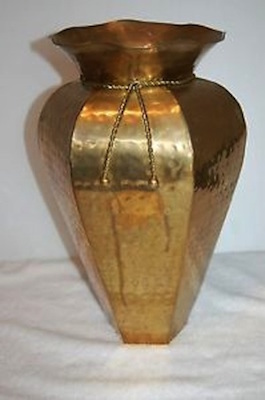 Brass Hammered Vase With Rope Accent