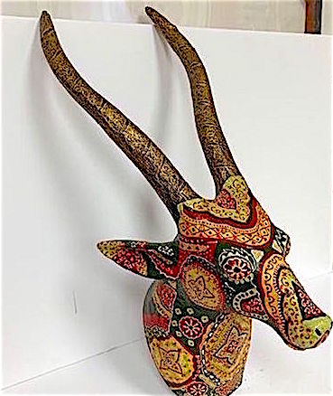 Large Bright & Colorful Paper Mache Gazelle Wall Deco