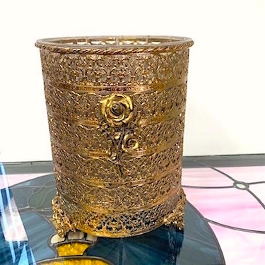 Vintage Gold Ormolu Rose Footed Wastebasket