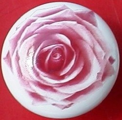 CERAMIC CABINET pull KNOB  PINK PINK ROSE ROSES flower